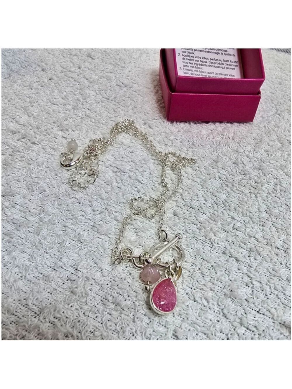Women's Avon Silver Chain Necklace with Pink Gemstone Charm, One Size
